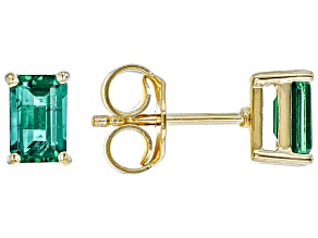 Pre-Owned Green Lab created Emerald 18k Yellow Gold Over Sterling Silver May Birthstone Earrings 0.8