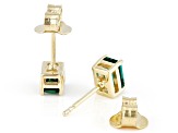 Pre-Owned Green Lab created Emerald 18k Yellow Gold Over Sterling Silver May Birthstone Earrings 0.8