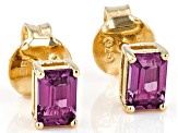 Pre-Owned Green Lab Created Alexandrite 18k Yellow Gold Over Silver June Birthstone Earrings 1.10ctw