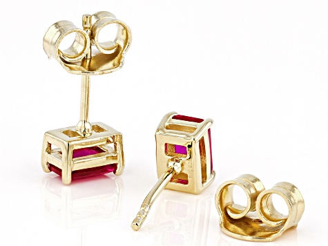 Pre-Owned Red Lab Created Ruby 18k Yellow Gold Over Sterling Silver July Birthstone Earrings 1.19ctw