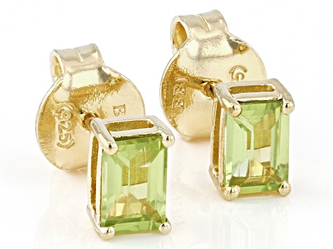 Pre-Owned Green Peridot 18k Yellow Gold Over Sterling Silver August Birthstone Earrings 1.02ctw