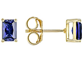 Pre-Owned Blue Lab Created Sapphire 18k Yellow Gold Over Silver September Birthstone Earrings 1.10ct