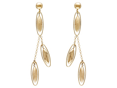 Pre-Owned 14k Yellow Gold Hollow Satin Oval Bead Dangle Earrings