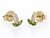 Pre-Owned White Zircon with Chrome Diopside 18k Yellow Gold Over Sterling Silver Corn Stud Earrings