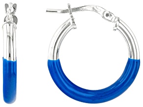 Pre-Owned Sterling Silver Navy Blue Enamel 3/4" Hoop Earrings