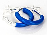 Pre-Owned Sterling Silver Navy Blue Enamel 3/4" Hoop Earrings