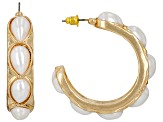 Pre-Owned Pearl Simulant Gold Tone Hoop Earrings