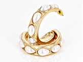 Pre-Owned Pearl Simulant Gold Tone Hoop Earrings