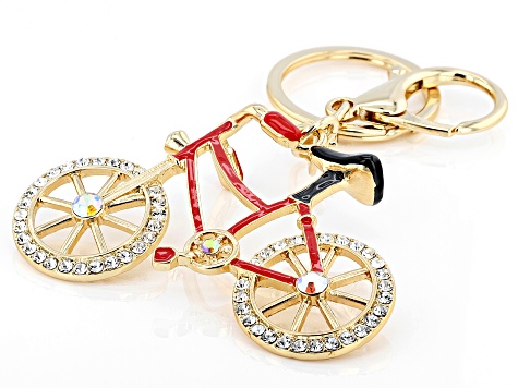 Pre-Owned Crystal & Enamel Gold Tone Bicycle Key Chain