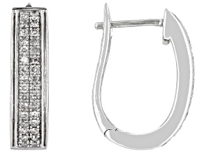 Pre-Owned White Diamond Rhodium Over Sterling Silver Hoop Earrings 0.33ctw