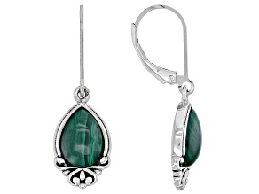 Pre-Owned Green Malachite Sterling Silver Solitaire Dangle Earrings