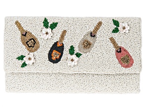 Pre-Owned Crystal Champagne Bottles & Flowers Beaded Clutch
