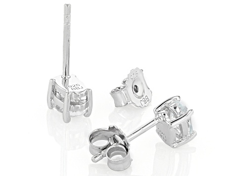 Pre-Owned White Topaz Rhodium Over Sterling Silver April Birthstone Stud Earrings 0.92ctw