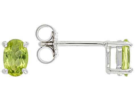 Pre-Owned Green Manchurian Peridot(TM) Rhodium Over Sterling Silver August Birthstone Stud Earrings