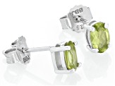 Pre-Owned Green Manchurian Peridot(TM) Rhodium Over Sterling Silver August Birthstone Stud Earrings