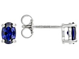 Pre-Owned Blue Lab Created Sapphire Rhodium Over Sterling Silver September Birthstone Stud Earrings