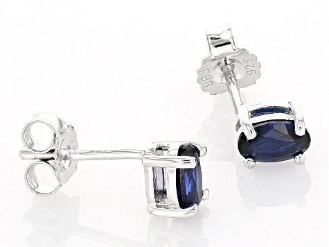 Pre-Owned Blue Lab Created Sapphire Rhodium Over Sterling Silver September Birthstone Stud Earrings