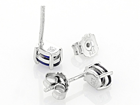 Pre-Owned Blue Lab Created Sapphire Rhodium Over Sterling Silver September Birthstone Stud Earrings