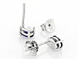 Pre-Owned Blue Lab Created Sapphire Rhodium Over Sterling Silver September Birthstone Stud Earrings