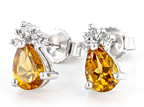 Pre-Owned Yellow Citrine Rhodium Over 10k White Gold Stud Earrings 0.75ctw