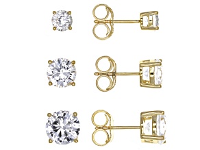 Pre-Owned White Lab Created Sapphire 18k Yellow Gold Over Sterling Silver Set of 3 Stud Earrings 7.9