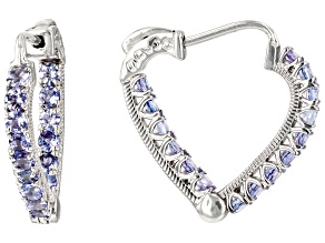 Pre-Owned Tanzanite Rhodium Over Sterling Silver Heart Hoop Earrings 1.89ctw