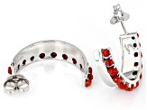 Pre-Owned Sponge Red Coral Rhodium Over Sterling Silver Hoop Earrings