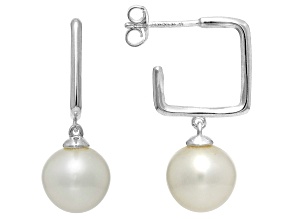 Pre-Owned White Cultured Freshwater Pearl Rhodium Over Sterling Silver Earrings
