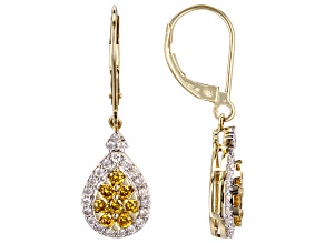 Pre-Owned Natural Butterscotch And White Diamond 10k Yellow Gold Teardrop Earrings 1.00ctw