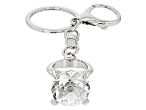 Pre-Owned White Crystal Silver Tone Diamond Ring Key Chain