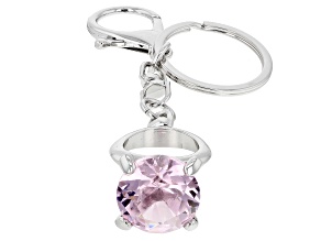 Pre-Owned Pink and White Crystal Silver Tone Diamond Ring Key Chain