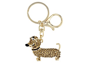 Pre-Owned Champagne Crystal Gold Tone Dachshund Key Chain