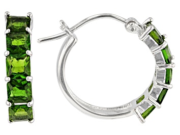 Picture of Pre-Owned Green Chrome Diopside Rhodium Over Sterling Silver Hoop Earrings 3.10ctw