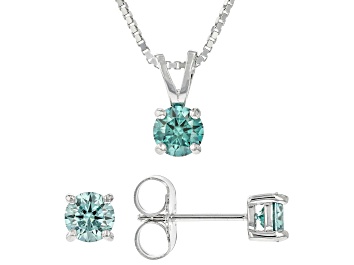 Picture of Pre-Owned Green Moissanite Platineve Earrings And Pendant Set 1.50ctw DEW.
