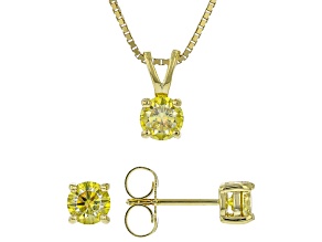 Pre-Owned Yellow Moissanite 14k Yellow Gold Over Silver Earrings And Pendant Set 1.50ctw DEW.