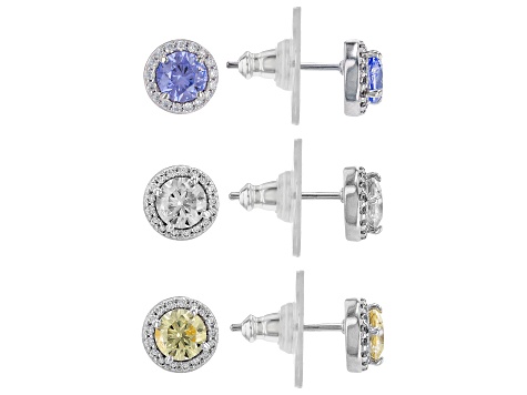 Pre-Owned Yellow, Blue, And White Cubic Zirconia Platineve™ Earrings Set of 3 5.49ctw