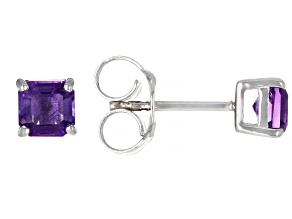 Pre-Owned Purple African Amethyst Rhodium Over Sterling Silver Stud Earrings 1.17ctw