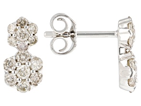 Pre-Owned White Diamond 10k White Gold Cluster Drop Earrings 0.60ctw