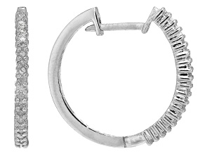 Pre-Owned White Diamond Rhodium Over Sterling Silver Hoop Earrings 0.20ctw