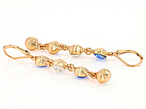 Pre-Owned Blue & White Crystal Gold Tone Dangle Earrings