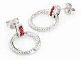 Pre-Owned Red Sponge Coral Rhodium Over Sterling Silver Drop Stud Earrings