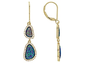 Pre-Owned Blue Lab Created Opal 18k Yellow Gold Over Sterling Silver Dangle Earrings 0.61ctw