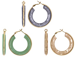 Pre-Owned Multi-Color Acrylic Gold Tone Set of 3 Hoop Earring