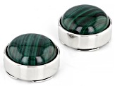 Pre-Owned Malachite Round Rhodium Over Brass Button Cover Set of 2 in Black Gift Box