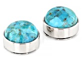 Pre-Owned Turquoise Round Rhodium Over Brass Button Cover Set of 2 in Black Gift Box