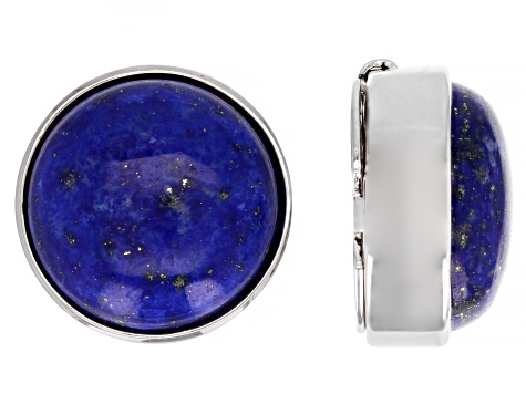 Pre-Owned Lapis Lazuli Round Rhodium Over Brass Button Cover Set of 2 in Black Gift Box