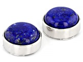 Pre-Owned Lapis Lazuli Round Rhodium Over Brass Button Cover Set of 2 in Black Gift Box