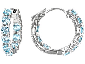 Pre-Owned Blue Cubic Zirconia Rhodium Over Sterling Silver Hoops 5.22ctw