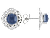 Pre-Owned Blue Opal Rhodium Over Sterling Silver Solitaire Stud Earrings