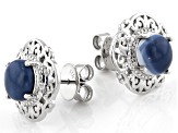 Pre-Owned Blue Opal Rhodium Over Sterling Silver Solitaire Stud Earrings